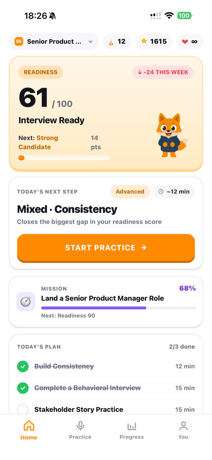 Home screen with daily plan and readiness score